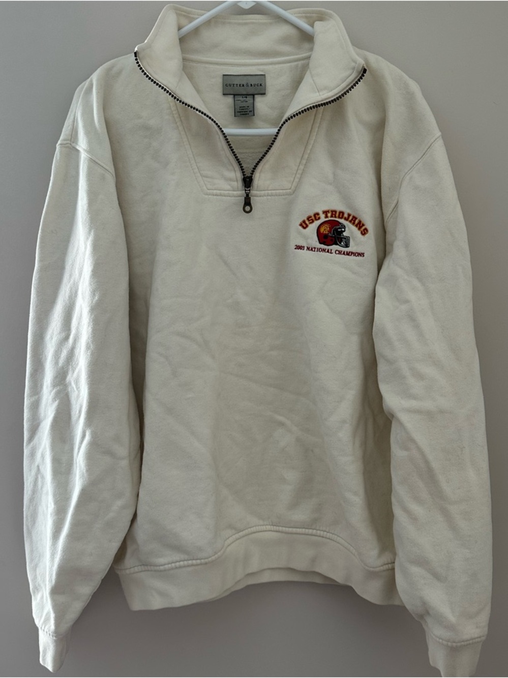 Vintage Cutter & Buck Cream Quarter-Zip with USC Trojans Logo
